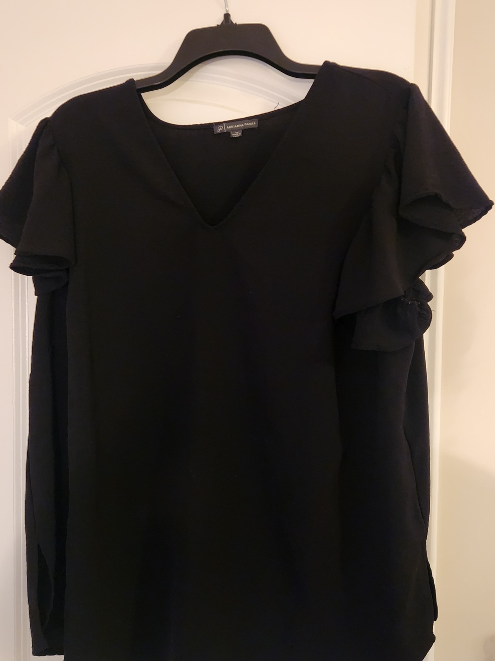 Adrianna Papell Black V-Neck Ruffle Sleeve Blouse